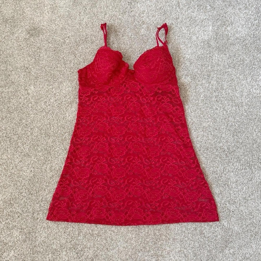 Vintage Rampage Intimates Red Lace Lingerie Slip Dress — Size Medium